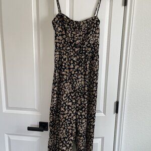 Black Cheetah Print Button-Front Jumpsuit Sweetheart Neckline and Cropped M
